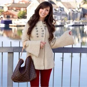 Free People Military Bell Sleeve Wool Blend Teddy Fuzzy Coat Size XS In Oatmeal